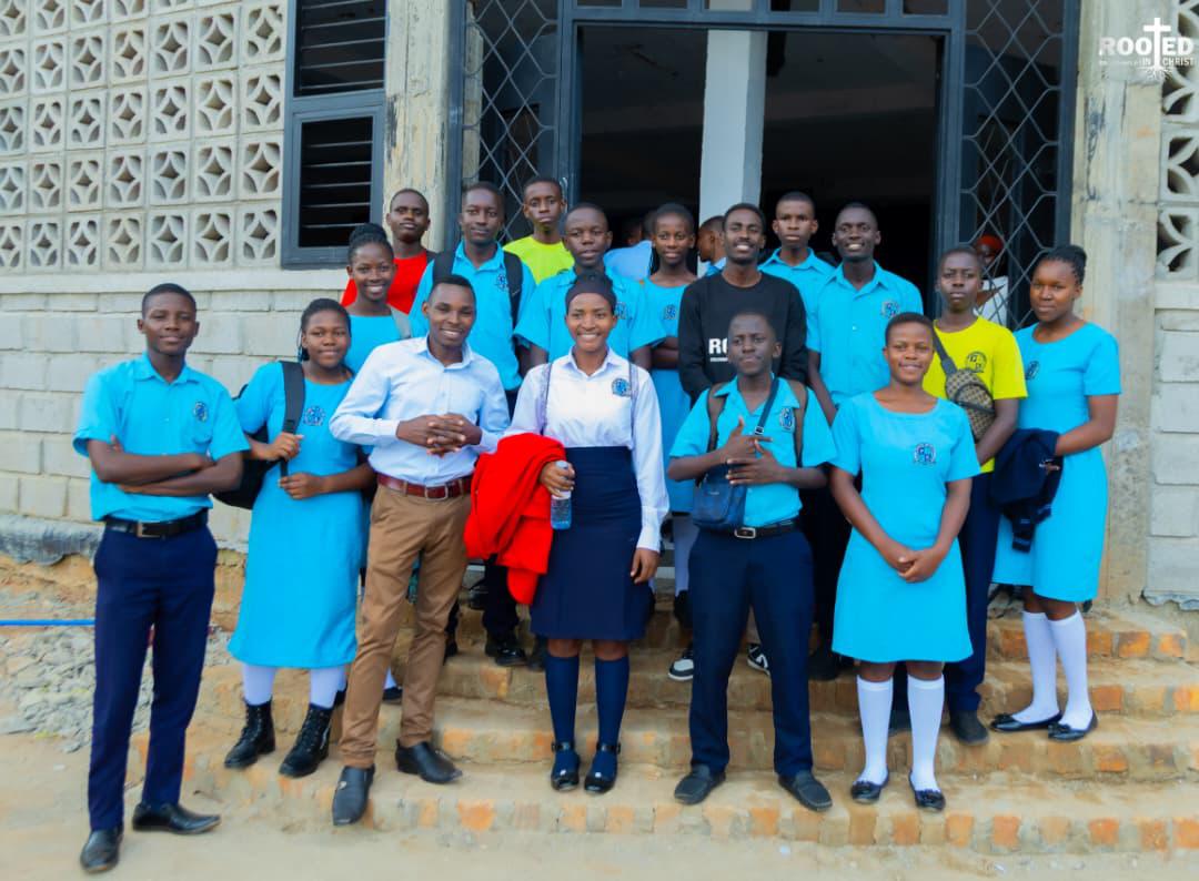 Bible Union group portrait at the school entrance